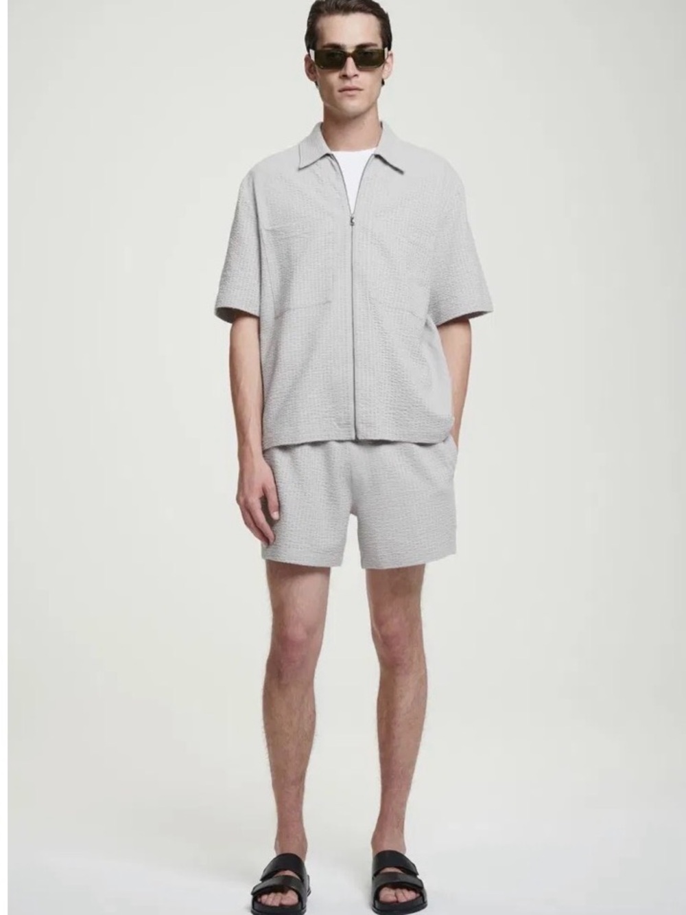 COS Light Gray 100% organic cotton seersucker TWO piece set - medium